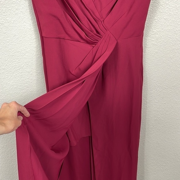 NWT Jenny Packham V Neck Crepe Column Gown Bridesmaid Dress Burgundy Sz 16 - Picture 4 of 11